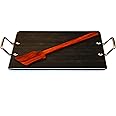MYNAKSHA Iron Dosa Tawa Square Type Double Handle Tawa 12.2 inches, Raised Edge Induction Comfortable, Black