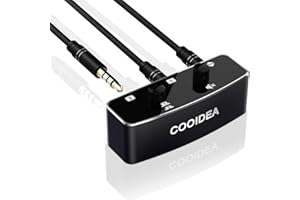 COOIDEA Conmutador de audio estéreo de 3,5 mm con botón de silencio, 1 entrada, 2 salidas o 2 en 1, compatibilidad TS TRS TRRS, sin ruido de bucle de tierra, selector de audio de alta fidelidad para