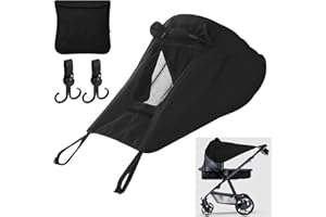 Byfoyif Universal Sonnensegel Kinderwagen Sonnenschutz mit Sichtfenster Sonnendach Buggy Sonnenverdeck UV Schutz 50+ Wasserdicht Staubdicht Winddicht Mit extra breite Schattenflügel Shwarz