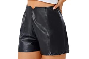 Everbellus Pantaloncini Pelle Donna Shorts in Finta Pelle Similpelle Vita Alta con Cerniera Laterale