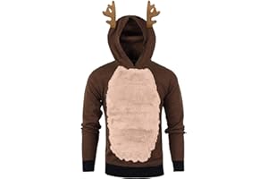 LOMELOMME Herren Weihnachts Pulli Lustig Ugly Christmas Sweater Pullover Weihnachten Rentier Kostüm Funny Hoodie fur Männer, Teddy-Fleece Weihnachtspullover mit Kapuze Oversize