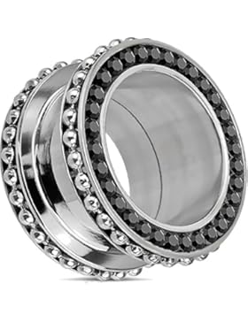 HBJ Unisex Tunnel Plug Kugelkette Edelstahl Kristall Schwarz PSSCR38