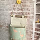 Inwagui Hängeorganizer Hängende Kombination mit 3 Tasche Wand Tür Wandschrank Speicher Beutel Baumwolltuch Hängeaufbewahrung – Flamingo B - 4