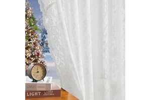Abstractex White Lace Net Sheer Curtains 90 Inches Long Floral Leaf Knitted Vintage Light Filtering Embroidery Elegant Window Treatment for Girls Bedroom Living Room, Rod Pocket 58" W 2 Panels