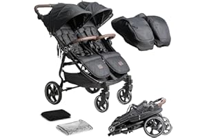 Olmitos - Silla de paseo Gemelar VentTwin+ para bebes - Ligera, Compacta y Versátil opción de carro gemelar - Capazo no incluido - Respaldos y Reposapiés ajustable Chasis de aluminio cuero de nailon