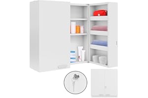 Jago® Armario de Medicina - Pared, Bloqueo Seguro, 53x20x53cm, 11 Compartimentos, 2 Puertas, Acero, Blanco - Armario para Medicamentos, Primeros Auxilios, Botiquín Casero, Estante de Farmacia