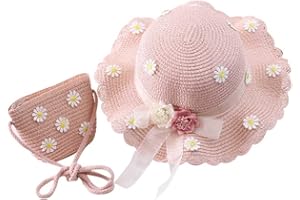 SOIMISS Mädchen Strohhut Gänseblümchen Sun Hut mit Schulter Strohbeutel Set Kinder Sommerhut Blume Strand Hut Tasche Welle Weit Sonnenschutz Hut strohtaschen Beanie Mütze Für Kleinkind