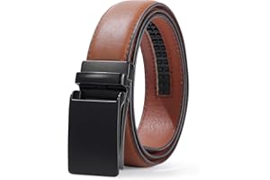 Coubeau Boy Ratchet Leather Belt Easy Slide Automatic Buckle Belt for Children Boys Teenagers with Metal Buckle