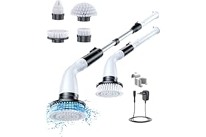 ‎LABIGO LABIGO Elektrische Reinigungsbürste 300 RPM Power Scrubber Mit 4 Austauschbaren Bürste, Haushalt Putzbürste Elektrisch für Fugenbürste Fliesen Bad Bathtub - Weiß & Schwarz