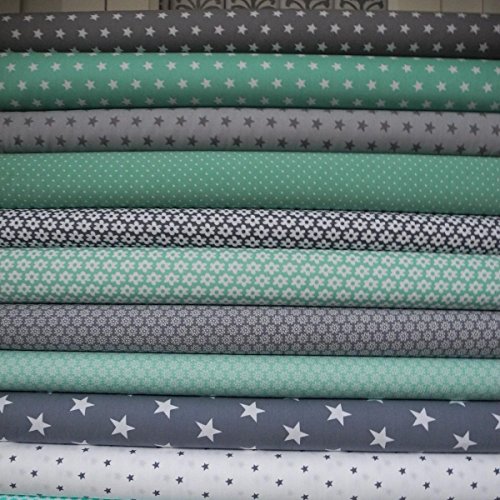 Lottashaus 10x Stoff Mint Türkis & Grau Sterne Stoffpaket No1 Stoffe Patchwork Shabby chic - 3