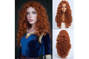 ‎SIMKAYLEE SIMKAYLEE Wellen Perücke Rot Orange Lang für Frauen Rote Locken Perücke Damen Lockig Merida Kostüm Perücke für Karneval Halloween Fasching Cosplay (60cm)