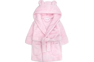 BABYTOWN Baby Boys & Girls Unisex Dressing Gown (Ages 6-24 Months) Soft Plush Flannel Fleece Hooded Bath Robe