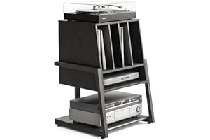 FITUEYES Design Record Player Stand 4-Tier Wooden Shelves, HIFI Stand up to 120 Vinyl Records, Load Capacity 50KG, Eiffel Series Black