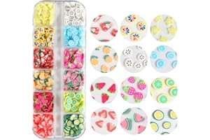 Yushu - 12 farbige Obst-Ton-Mischung, UV-Epoxidharz-Formfüller, Nagelkunst-Dekoration, weiche Polymer-Ton-Scheiben, Mini-3D-Obstscheiben, für Schleim-Bastelarbeiten