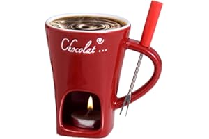 Ancsttu Schokoladenfondue Tasse, 200ml Keramik Schokoladenfondue Tasse, Schokoladen Fondue Becher Set, Mehrzweck Chocolate Fondue Set Mit Gabel Und Teelicht Für Käse Schokolade Butter Karamell