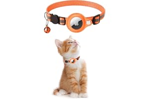 KOLACEN Reflektierendes AirTag Katzenhalsband, Airtag mit Airtag Hülle und Glocke, Einstellbares Airtag Katzenhalsband mit abbrechbarer Sicherheitsschnalle für Welpen Katzen Kätzchen (Orange)