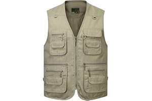 Hommes Classique Gilet de Plein air,Hwalleum Homme Multi-Poches Coton Veste sans Manche de Sport de Voyage,Gilet de Pêche Veste de Loisirs pour Camping,Chasse,Photographie,Militaire Tactique,Randonnée