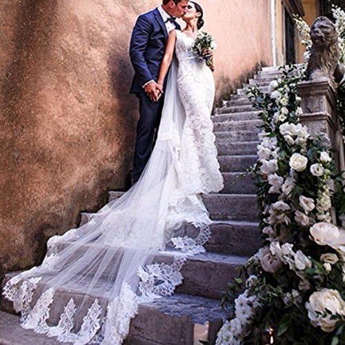 Yu* Wedding Veil One-tier Bride Headpieces Accessories Chapel Veils Cathedral Veils/Long trailing/Applique Edge Tulle/soft net yarn, white