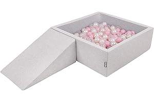 KiddyMoon Parque Infantil De Espuma con Cuadrada Piscina De Bolas (200 Bolas) para Niños, Gris Claro: Rosa Claro/Perla/Transparente
