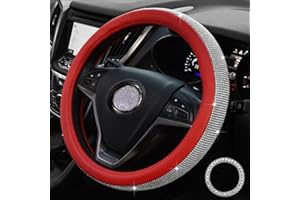 Pahajim Car Steering Wheel Covers with Sparkly Diamond,Glitter Diamante Steering Wheel Cover Bling Car Accessories for Women Ladies (Red-white)