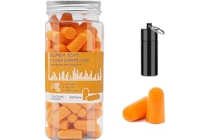 JSDOIN Tapones para los oídos de espuma suave con funda de transporte de aluminio, 60 pares – 38 dB de reducción de ruido, Dormir, Trabajar, Estudiar, Lugares Ruidosos