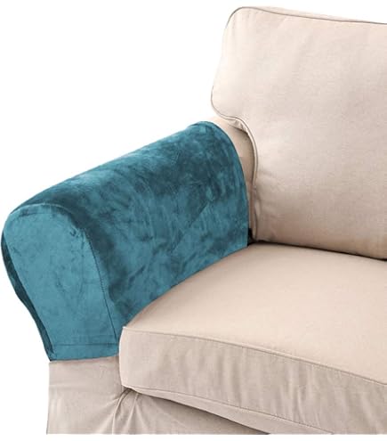 thumbnail image 2 of 4-Pack Dark Blue Sofa Armrest Covers - Universal Elastic Armrest Protectors 19.68x6.69x7.87 Inches 2 of 12