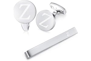 HONEY BEAR manschettenknöpfe & krawattennadel Set Initialen Buchstabe Herren Edelstahl Hochzeit Cufflinks Manschettenknopf Silber，A-Z,MEHRWEG