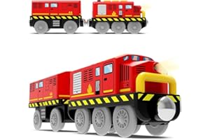 Zuoan Train en bois - Jouet de train à piles - Train motorisé pour tout-petits - Avec connexion magnétique - Compatible avec Thomas, Brio, Chuggington, Melissa