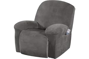 EBETA E Samt-Optisch Stretchhusse für Relaxsessel Sesselbezug, Komplett Sesselschoner, Elastisch Bezug für Fernsehsessel Liege Sessel (Grau)