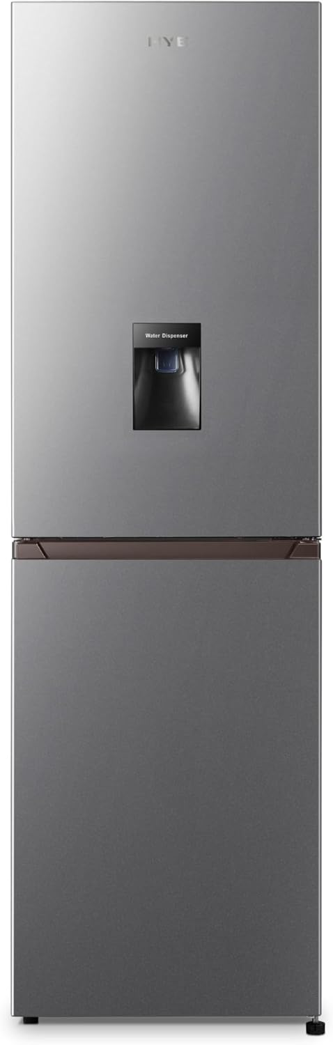 HYE Fridge Freezer - 50/50 Freestanding Fridge Freezer, 182.4cm Height, 55cm Width, 256 Litre Capacity, Total No Frost & Non-Plumbed Water Dispenser, Silver - RF01FF256S18