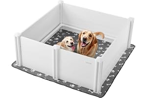 VEVOR Hundpark, 122 x 122 x 46 cm, valplåda, med höjdjusterbar dörr, tvättbar urinmatta, PVC-plastlåda för stora raser
