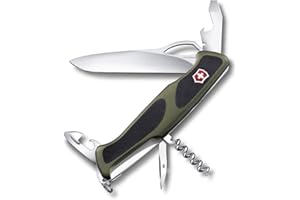 Victorinox Ranger Grip 61, Swiss Army Knife, Couteau de Poche Suisse, Multitool, 11 Fonctions, Lame Fixe, Ouverture Une Main, Olive/Noir