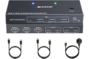 MLEEDA USB C KVM Switch 3 Monitors 2 Laptop 4K 1080P@60Hz, USB-C Docking Station 3 Monitor KVM Switch z 4 Portami USB 3.2, 10Gbps 80W PD ładowanie, Dla Systemów Windows i Mac OS, Instalacja Sterowników