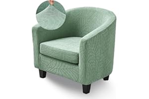 Highdi Copripoltrona 1 posto Elasticizzato Tessuto Jacquard Verde Coprisedie, 2 Pezzi Chesterfield Fodere per Poltrona da Cocktail Antiscivolo per Bar Cameretta Club Copri Sedia Soggiorno