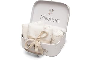 MilaBoo® Pañuelos de gasa para bebé, 80 x 80 cm, 100 % algodón orgánico, certificado GOTS, paños para bebés con maletín de juegos FSC, regalo para nacimiento (muselina de diente de león)