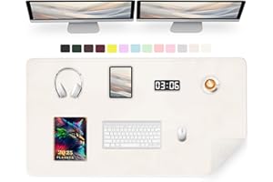 METEOROCK Tapis de Bureau en Cuir PU, 120 x 43 CM Tapis Protecteur de Bureau pour Écrire, Tapis pour Ordinateur et Ordinateur Portable pour le Bureau Avec Daim pour la Maison et le Bureau (Blanc Ivoire)