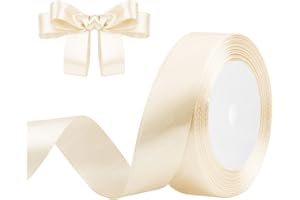 DEKOBANDER Ruban de Satin Beige 25mm x 23m Beige Ruban Cadeau Ruban de Satin pour L'emballage de Cadeaux, Bricolage, Couture, Décorations de Mariage, Décorations de Noël