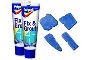 2 X PackPioneer Tile Fix & Grout Tube 330g, White + 4pcs Caulking Tool Kit | Silicone Joint Sealant Spreader, Spatula Scraper, Edge Repair Tools | Grout repair kit,Tile Grout, Ready Mixed White Grout.