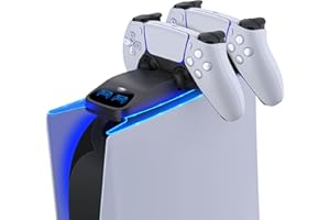 GAMSINGY PS5 Controller Ladestation, 2 Std Schnelllade PS5 Ladestation mit LED Anzeige 3 Licht-Modi für Playstation 5 Controller, Ladestation PS5 Controller Zubehör für DualSense Wireless Controller