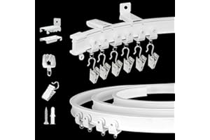 KOLAKO Ceiling Curtain Track, Curtain Track Ceiling Wall Mount – Two Ways To Install, 5 Meters/ 16.4 Ft Curtain Track Room Divider Flexible Sliding Curved Rv Curtain Track System Track Hooks for Bay Window