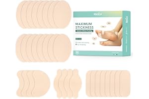 WELNOVE Lot de 32 pansements moleskine pour pieds - Prévention des ampoules pour callosités - Soulagement de la randonnée et de la course à pied pour frotter douloureux, hypoallergénique et imperméable