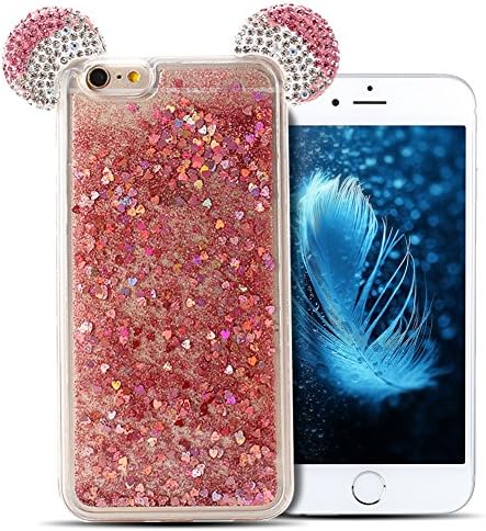 iPhone 6S Case, iPhone 6 Glitter Case, SpiritSun 3D Bling Bling Cute Ears Design Ultra Slim Creative Liquid Case Sparkling Quicksand Soft Silicone Gel Skin Cover Flexible TPU Glossy Case Luxury Diamond Shockproof Anti-Scratch Protective Bumper for iPhone 6 / 6S - Pink