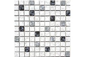MOSAIK-NETZWERK Mosaik Fliese Keramik weiß schwarz gehämmert für BODEN WAND BAD WC DUSCHE KÜCHE FLIESENSPIEGEL THEKENVERKLEIDUNG BADEWANNENVERKLEIDUNG Mosaikmatte Mosaikplatte