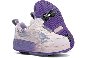 Mateju Boys Girls Roller Skate Shoes Kids Parkour Shoes Skateboarding Shoes with Removable 4 Wheels, Unisex Teenagers Breathable Outdoor Sneakers Running Sports Shoes UK 11-6.5