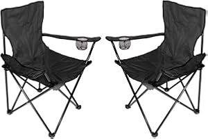 HUOLE Chaise de Camping d'extérieur, Pliable, avec Porte-gobelets, Sac de Rangement, Facile à Transporter, pour Chaise Pliante de Plage, de Camping et de pêche, Noir-2PC