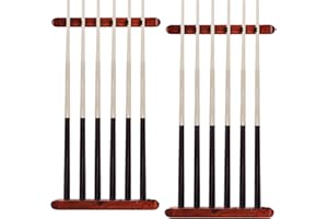 TOPZEA Set of 2 Wall-Mounted Pool Stick Holders, 6 Cues Solid Hardwood Billiard Rack, Space-Saving Wall Storage for 6 Sticks, Snooker Pool Table Accessory, Easy Install