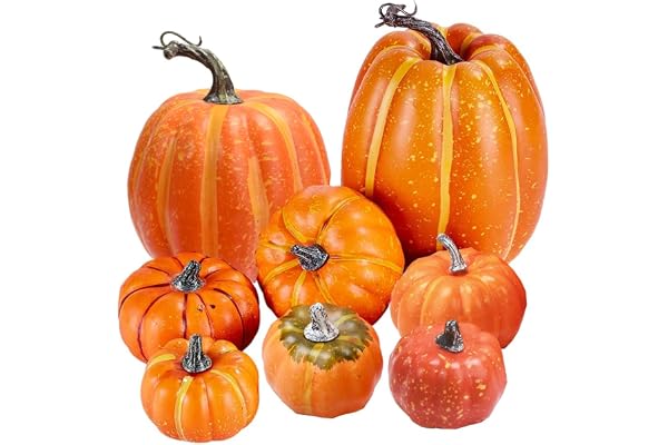 Atoke 8 st konstgjorda pumpor i blandade storlekar, stora skördepumpor i fuskskum, dekor för höst, skörd, halloween, tacksägelse, hem, bordsdekor