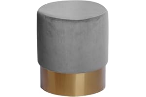 ‎QIYANO Qiyano Hocker Schminktisch Pouf Samt Sitzhocker in verschiedenen Größen und Farben mit Gold abgesetzt für Wohnzimmer Schlafzimmer oder Ankleidezimmer, Klein Rund, Farbe: Grau