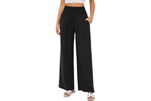 Famulily Womens Solid Color Summer Pants Ladies Loose Fit Casual Linen Wide Leg Pants with Pockets S-2XL