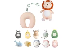 JOYRAVO Poduszka podróżna 2 w 1 dla dzieci - miękki i uroczy pluszowy zwierzak, który przekształca się w poduszkę pod szyję w kształcie litery U dla najwyższego komfortu podczas samolotu, pociągu,